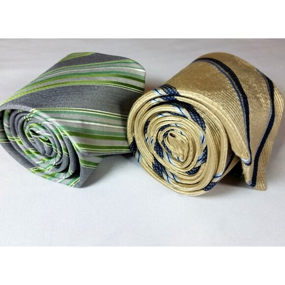 Calvin Klein Mens Neckties Silk gold green lot of 2 ties - Picture 10 of 10